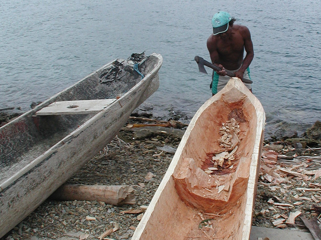 Bilding of a dugout canoe
